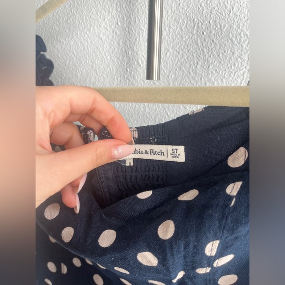 Abercrombie & Fitch Navy Linen Polka Dot Mini Dress Linen Blend size small tall - Picture 6 of 9